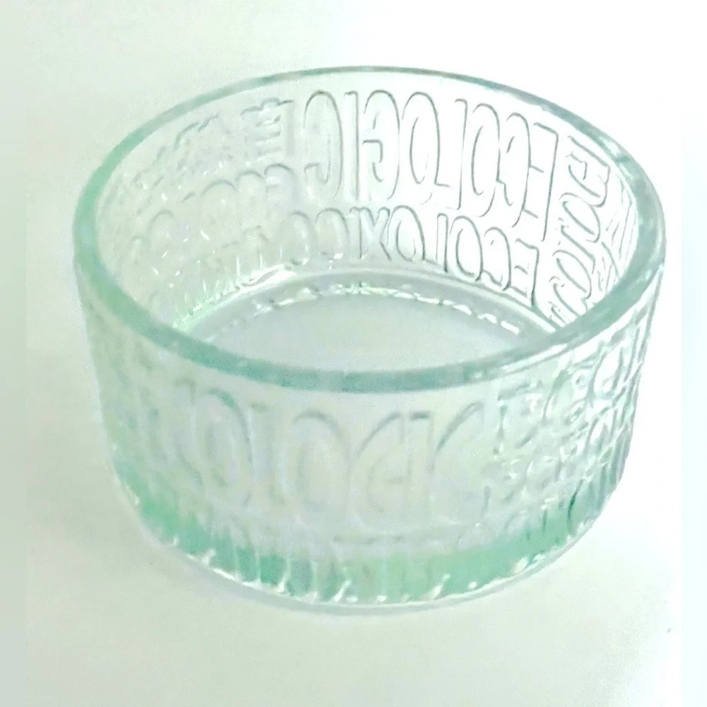 Vidreco Recycled Glass Bowl Embossed Ecologic Multi-Language Green Aqua 5x2.75”
